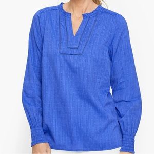 Talbots Smocked Shoulder Top - Biscayne Blue - NWT